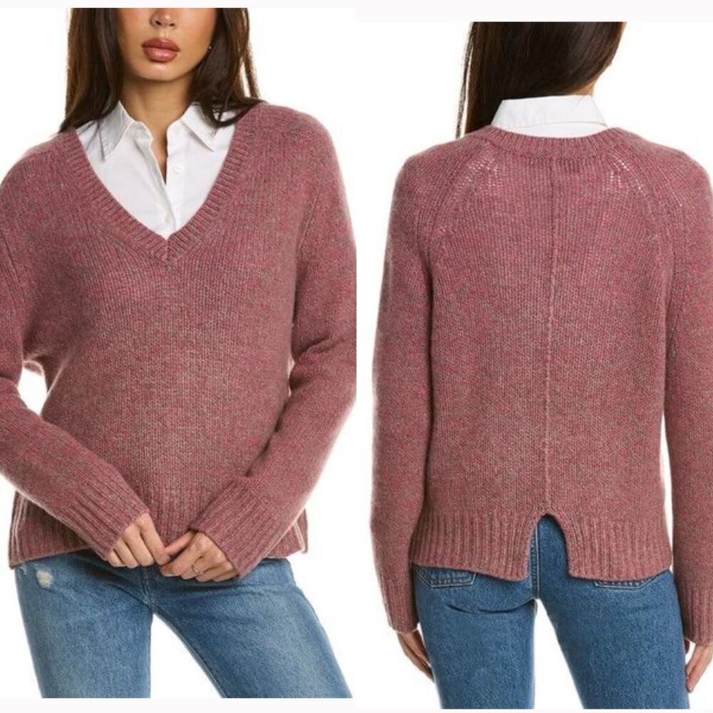360 Cashmere Mika Cashmere Wool Blend V-Neck Sweater Pink Marl Size‎ XS